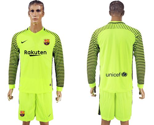 Barcelona Blank Shiny Green Goalkeeper Long Sleeves Soccer Club Jersey